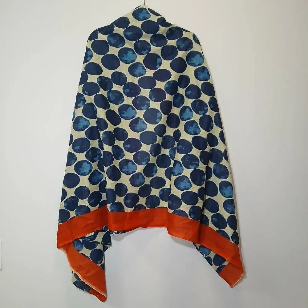 Womens long blue red polka dot scarf or beach cover cooling cotton lightweight